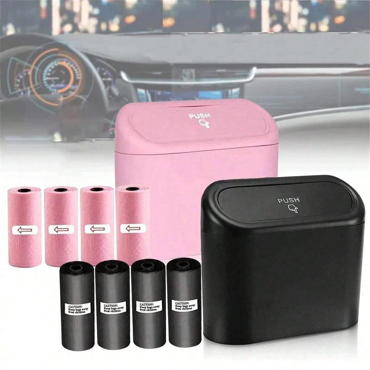 Car trash can with lid - 4 rolls of garbage bag